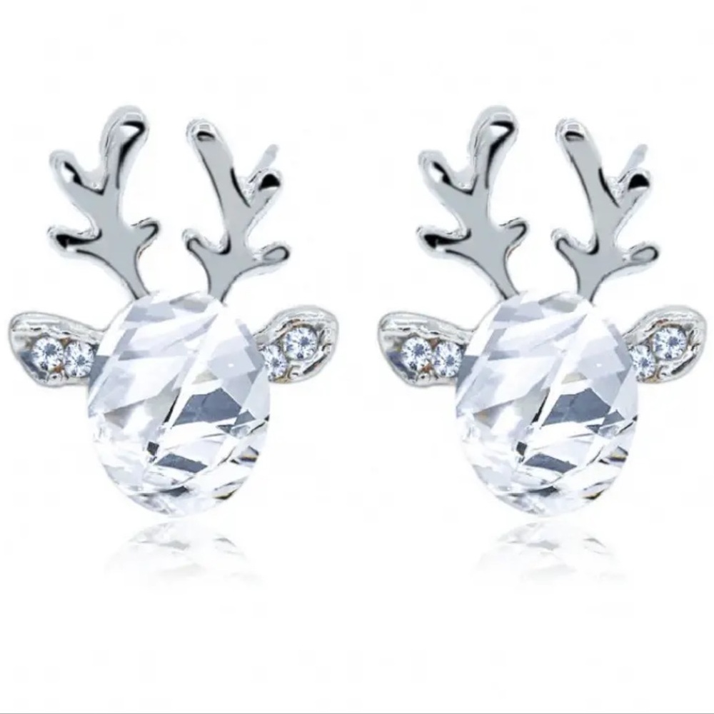NEW Silver Diamond Earrings Deer Antler